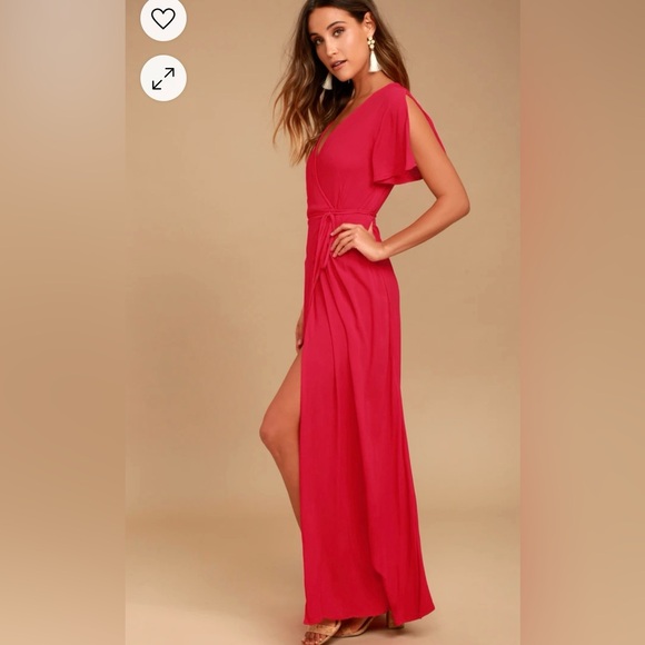 🆕 LuLu’s Much Obliged Red Wrap Maxi Dress, Size L - Picture 3 of 10